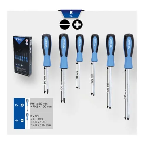 Brilliant Tools Jeu de tournevis, fente, Ph, 6 pcs
