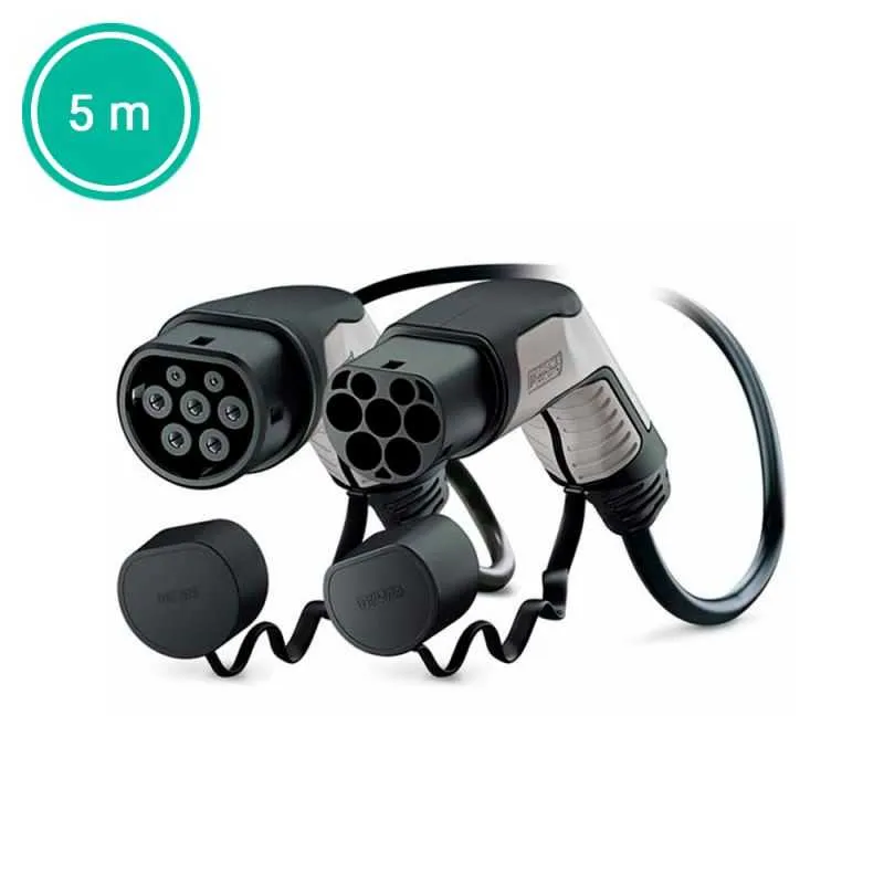 Câble triphasé, 5 mètres de longueur, compatible avec les VE type 2 et chargeurs type 3