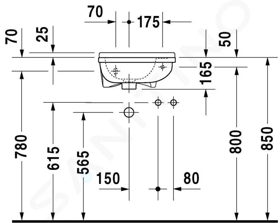 Duravit Starck 3 - Lave-mains 40x26 cm, avec un trou pour robinet à droite, blanc 0751400000