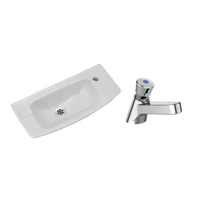 Ideal Standard Ulysse Lave-mains autoportant en porcelaine vitrifiée, Blanc + Mitigeur temporisé Olyos Tempo sur plage, Chrome (