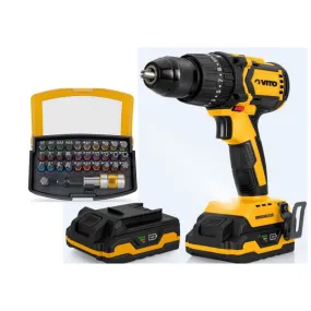 Perceuse Visseuse Brushless 20V + 2 batteries Lithium 4Ah + Coffret 32 Embouts + Chargeur et Mallette VITO